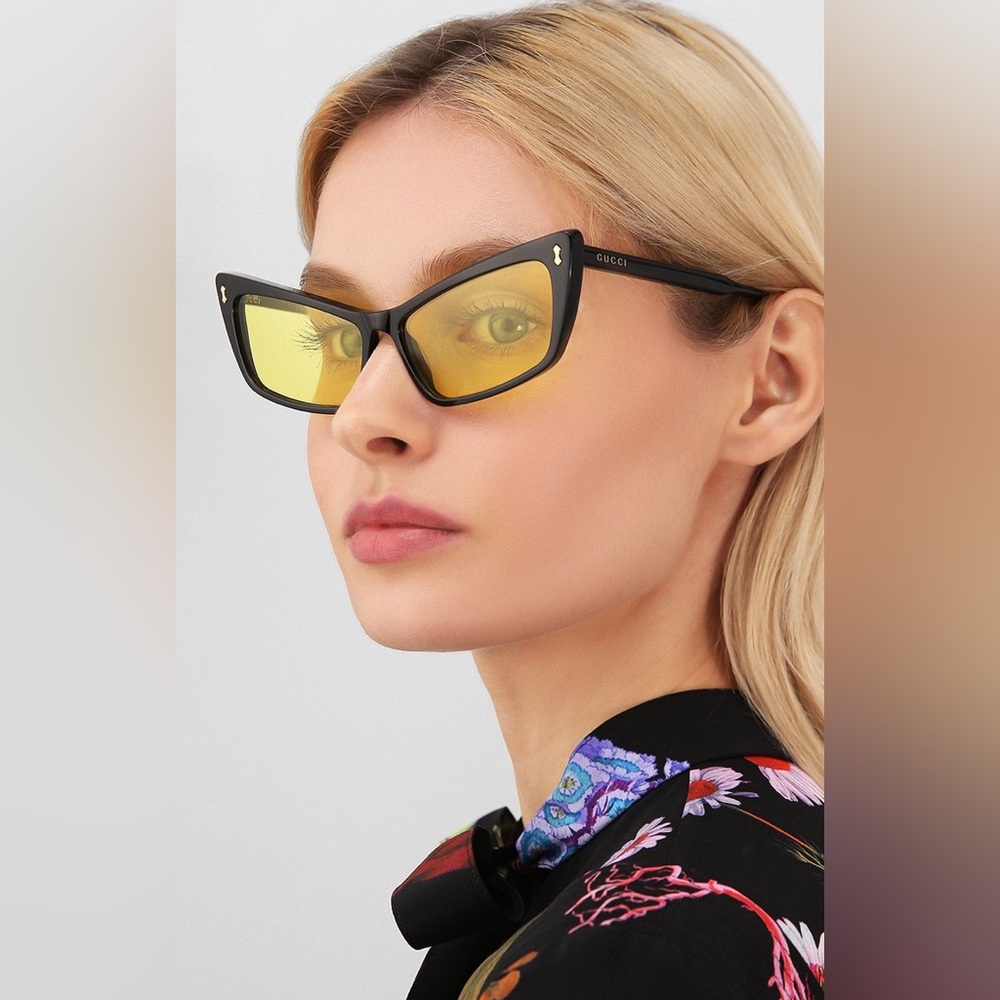 💯- NEW Gucci Sunglasses GG0626S 002 Black/Yellow Lens Design 58mm